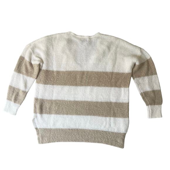 Mud Pie V-Neck Striped Sweater, Size L – Cream & Camel - Picture 3 of 9